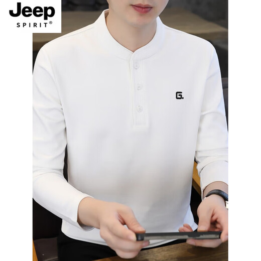 JEEP SPIRIT Jeep Henry collar long-sleeved t-shirt for men in spring, autumn and winter new inner layering shirt top early autumn plus velvet thick TX9328 plus velvet green M Recommended weight 95-110Jin Jin is equal to 0.5 kg