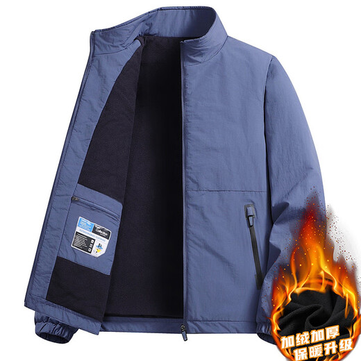 Gu Qian Spring and Autumn Stand Collar Jacket Men's Thin Casual Windproof and Waterproof Loose Youth Large Size Winter Velvet Commuting Top Army Green XL Recommended 125-140 Jin Jin equals about 0.5 kg