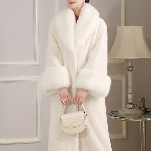 Gu Bing imitation mink imitation fur coat women's mid-length coat young style ladylike fur plush eco-friendly fur white large fur collar M