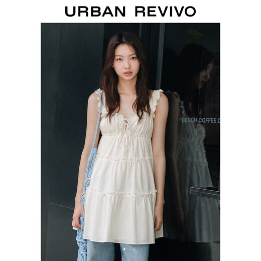 UR Chinese Valentine's 2025 summer new women's clothing, fashionable and sweet vacation style lace lace dress UYL750054 white M