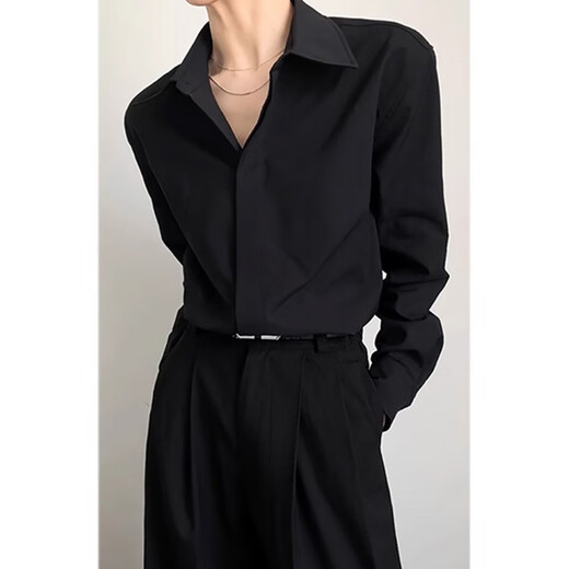 An Chuxia black Naples dk shirt for men to wear a complete set of high-end summer British yuppie style ice silk shirt two-piece set black shirt + black trousers L 120-135Jin Jin equals 0.5 kg can be worn