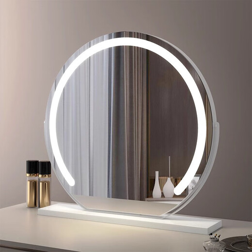 High Definition LED Makeup Mirror with Lights Dressing Mirror Desktop Smart Home Simple Master Bedroom Internet Celebrity Silver 50 Diameter (Charging) Rotating Model