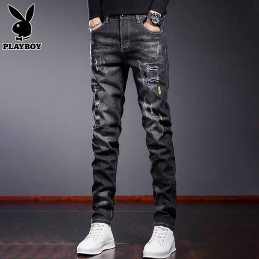 Playboy (playboy) Jeans Spring et automne 2025 NOUVELLE marque de mode pantalon droit lâche Men haut de gamme Pantalon occasionnel de mode polyvalente Men X-2146HH6636 noir 31