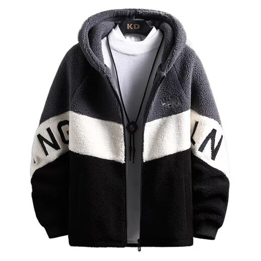 Lamb Plush Jacket Men's Autumn and Winter 2025 New Casual Trendy Student Velvet Jacket Men's Thickened Tops Gray XL Weight 120-135Jin Jin is equal to 0.5 kg