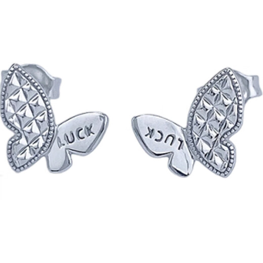 Lao Fengxiang platinum earrings LUCK diamond butterfly earrings, a light luxury gift for girlfriend and wife as a birthday gift, platinum jewelry, white gold, about 2.57g