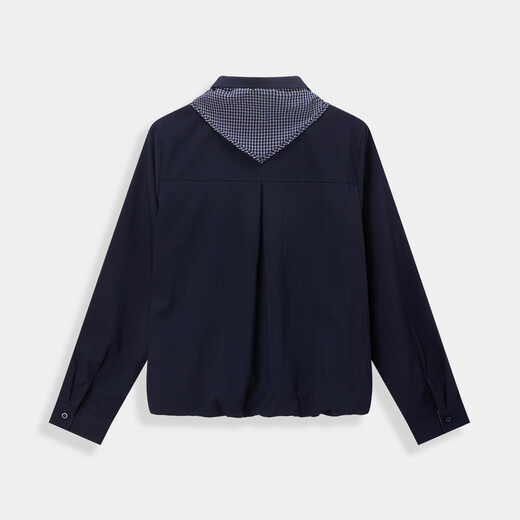 IEF/Aiyifu plus size women's clothing 2025 new autumn Korean style literary intellectual commuting all-match shirt navy blue 3XL