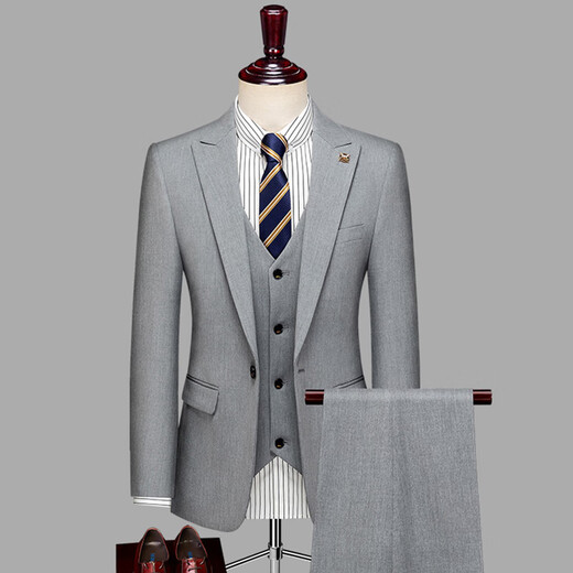 
TPZBWG high-end brand suit suit set for men 2025 new business casual groom groom dress three-piece set black and gray three-piece set M 95-105Jin [Jin equals 0.5 kg]
