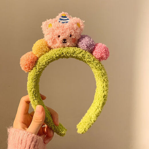 Cute Bear Headband Autumn and Winter Plush Washing Headband Cute Colorful Cartoon Headband Girl Versatile Hairpin Rice Powder Pudding Bear Headband