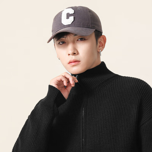 Miniso sweater winter men's sweater men's thickened coat stand collar cardigan soft waxy warm sweater Z light gray L