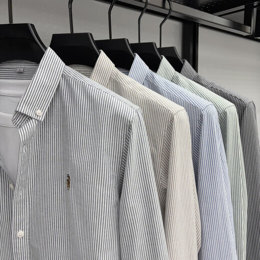 LAORENTOU Paul embroidered cotton long-sleeved shirt men's lapel business casual top high IF-25120 dark gray M recommended 90-125Jin Jin equals 0.5 kg