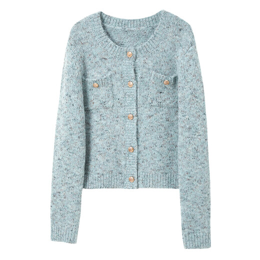 Sancai 2025 new winter style cream floral yarn sweater fragrant round neck sweater cardigan short sweater M