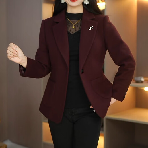 LIIS International Light Luxury High-end Jacket 2026 New Angora Red Mother's Woolen Small Suit Jacket, Fashionable and Age-Reducing Angora Red M 85-100Jin Jin is equal to about 0.5 kg