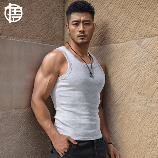 Dianwu 260G thickened heavy threaded bottoming vest for men with elastic slim fit and tight-fitting sports fitness hurdles autumn and winter white 2XL (146-160Jin Jin is equal to 0.5 kg)