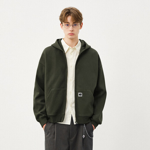 714street high-density anti-pilling henley collar sweater for men 2025 autumn and winter off-shoulder loose knitted sweater top dark green XL