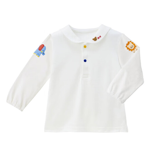 MIKIHOUSE shirt new style for boys and girls cartoon bear navy collar embroidered short-sleeved long-sleeved shirt with short sleeves 90 cm
