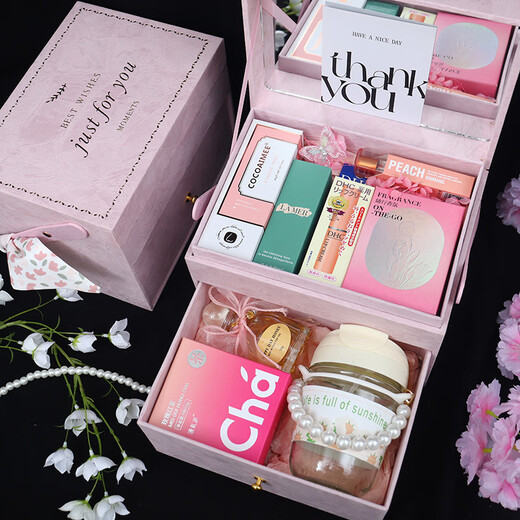 Wedding souvenirs, bridesmaid gifts, birthday gifts, return gift boxes for sisters, high-end niche high-end practical gifts 5. Pink Lovers pink velvet double-layer gift box 21.5x15.5x16cm