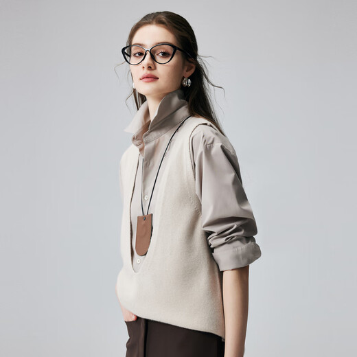 Paro Ladies deep U-shaped collar 100% cashmere sweater women's knitted vest casual versatile inner warm sweater 2F8263 beige S 155/95