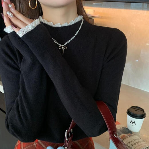 Yu Zhaolin (YUZHAOLIN) lace edge bottoming shirt women's knitted inner wear 2025 new high-end top half turtleneck sweater autumn and winter