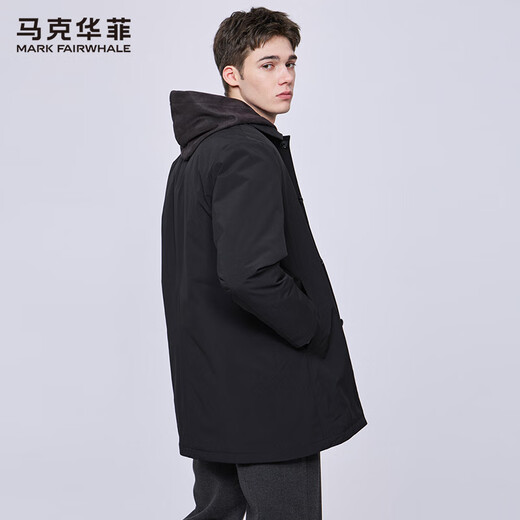 Mark Huafei mid-length lapel windbreaker jacket for men 2025 autumn and winter new simple casual windproof quilted jacket 1095 black 001 L 175