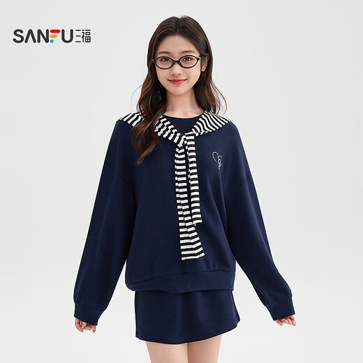 SANFU skirt suit 2025 autumn embroidered anti-exposure lining sweatshirt skirt three-piece women's 510883 apricot S