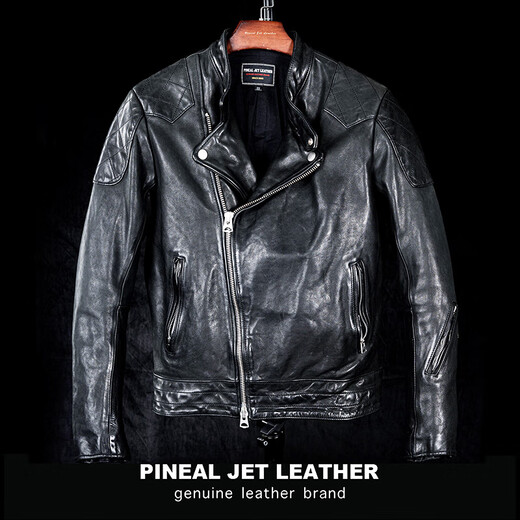 PJL Новая мужская мотоциклетная мужская кожаная куртка Beckham в японском стиле ретро, ​​классическая воловья кожа с наклоном Beckham, черная XS (115Jin Jin равна менее 0,5 кг)
