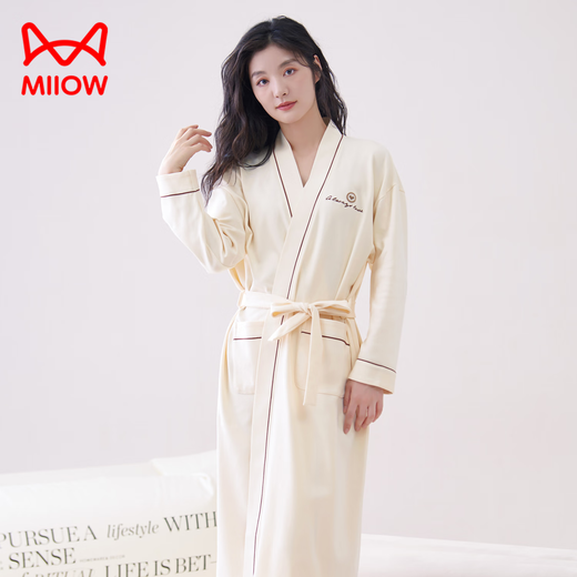Cat man nightgown for women in spring and summer [pure cotton bathrobe] long-sleeved 2025 new four-season wearable large size mid-length morning robe