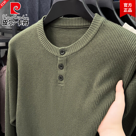 Pierre Cardin Henry Collar Sweater Men's 2025 New Autumn and Winter Dropped Shoulder Sleeves Knitted Bottoming Sweater High-Quality Middle-aged Wool Sweater Dark Gray 2XL