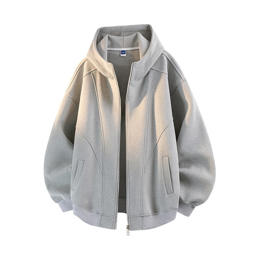 WHIM NASA Heavyweight Cardigan Sweatshirt Men's Jacket Spring and Autumn Casual Loose Hoodie Jacket Trendy Brand Splicing Men's Tops Hemp Gray XL (Recommended 130-150Jin Jin equals 0.5kg)