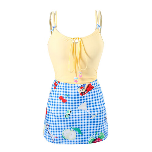 ShiKaiDi Dopamine Girl Yellow One-piece Sexy Suspenders Detachable Skirt Resort Hot Spring Swimsuit Women Sky Blue_Swimsuit + Skirt M_85-100Jin Jin equals 0.5 kg