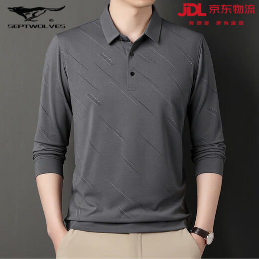 
Seven Wolves Official Flagship Summer Ice Silk Men's T-shirt Long Sleeve New Middle-aged Casual Men's Thin Daddy T-shirt 829 Black XL 52/175
