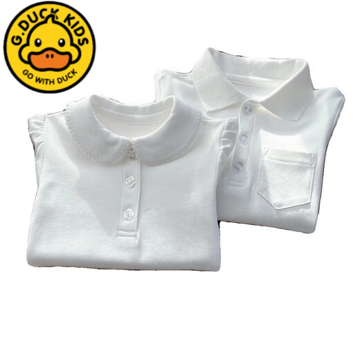 G.duck children's clothing girls white shirt pure cotton boys simple POLO long-sleeved school uniform white shirt children's lapel bottoming shirt white boys POLO collar long sleeves 120 cm recommended height 110-120cm5-6 years old