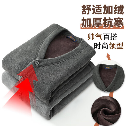 Fengxiao high-end middle-aged and elderly thermal underwear jacket men's tops three-layer quilted thickened large size cardigan stand collar