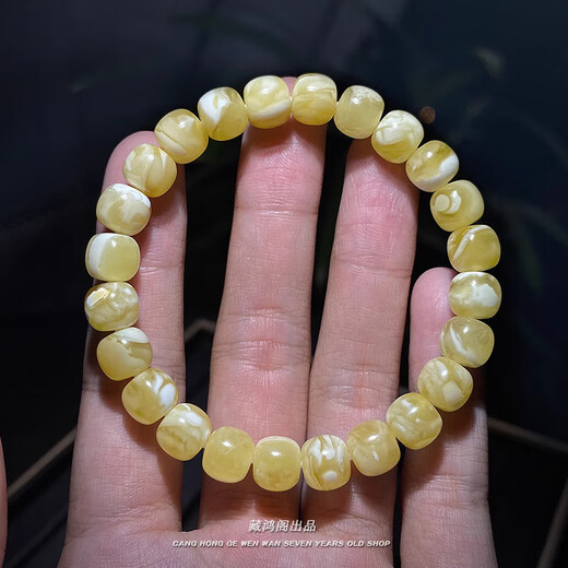 Fat Donglai quality natural raw mineral Russian material white flower beeswax old type barrel bead bracelet Buddha beads cultural play original boutique women's boutique bracelet diameter 9mm