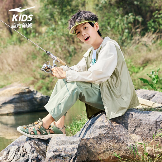 Hongxing Erke (ERKE) children's clothing for boys and girls summer jacket children's outdoor hooded sun protection clothing capsule green 140