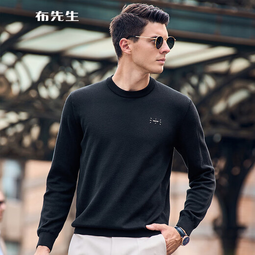
Mr. Bu Bu Bu Letter Embroidered Lamb Fur T-shirt Autumn Lamb Fur Warm Lamb Sweater Men BF11978 Piano Black S __165