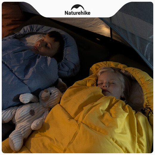 Naturehike children's sleeping bag, suitable for all seasons, outdoor camping, camping, elementary school students' classroom, lunch break, school dormitory, spring and summer brassica yellow-retractable model, machine washable