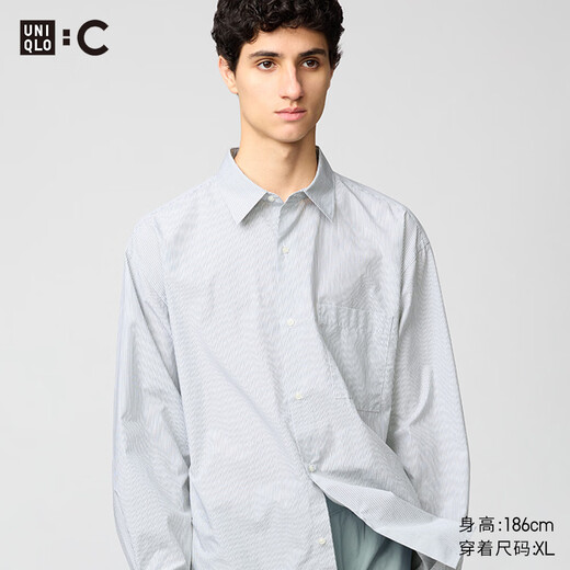 Vêtements masculins Uniqlo / Même chemise à manches longues pour hommes et femmes et à manches longues 480763 55 Turquoise S / 165 / 84A
