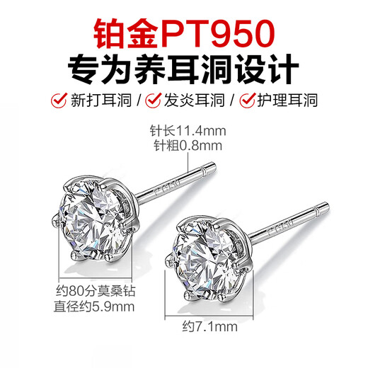 Enjiu platinum earrings for men PT950 new handsome moissanite diamond earrings high-end platinum ear piercing single female single platinum earring (about 0.6g)