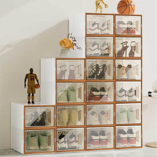 Shoe box storage box transparent imitation acrylic folding shoe box Internet celebrity space-saving non-shoe shoe cabinet storage artifact high transparency-large size 6 log coffee 48 size high top can be placed