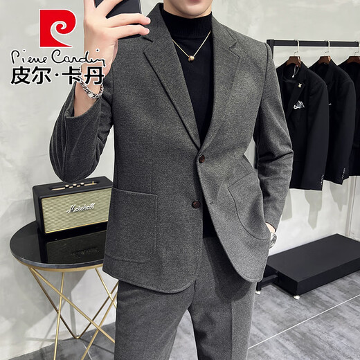 Pierre Cardin autumn thin small suit men's jacket slim and high-end casual Korean style handsome little suit suit dark gray XL