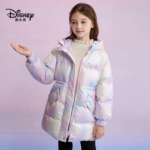 Disney's New National Standard Children's Down Jacket 2025 Winter New Hooded Colorful Mid-Length Style Top Clothes Children's Clothes Purple 90 White Duck Down One Size 130cm Filled Down Approximately 118g