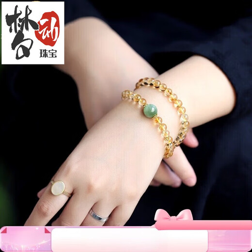 Mengdong Jinyu Brazilian Pure Body Citrine Bracelet for Women High Translucent Crystal Bracelet for Women with Jasper Cat Eye Beads 6mm