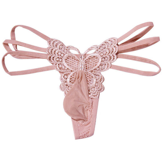 Men's sexy butterfly hollow thong lace sexy large size seamless thin straps passionate jj set of underwear purple butterfly-thong egg bag