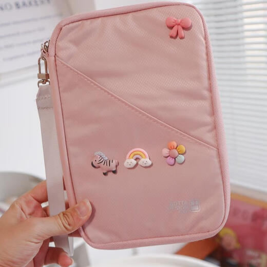 赛森生活用品旅行护照包机票护照夹宝宝证件收纳包出生证疫苗 飘带粉结斑马小彩虹五色花粉