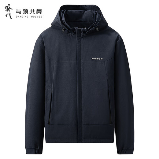 Dances with Wolves Silver Fox Velvet & Level 4 Waterproof Outdoor Wind Hooded Jacket Plus Velvet Warm Men's Jacket 101 Navy L