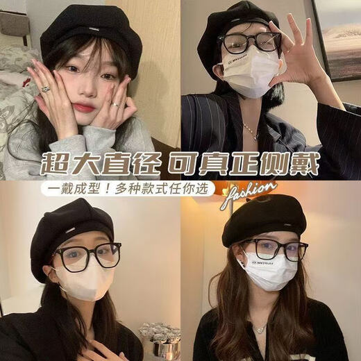 Beret Korean internet celebrity Japanese new style black big head octagonal hat round face spring and autumn retro painter trendy brand silver label khaki beret