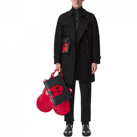 BURBERRY New Year's Gift Burberry Chelsea Solid Color Plaid Trench Coat Men's Black Black One Size 44