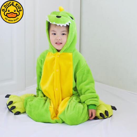 G.DUCKKIDS Cute Tyrannosaurus Pajamas Autumn and Winter Little Girls Boys Coral Velvet Cartoon Long Sleeve Girls Children One-piece Home Clothes Bean Green Dragon 165 Adult S# High 145-155 with Shoes