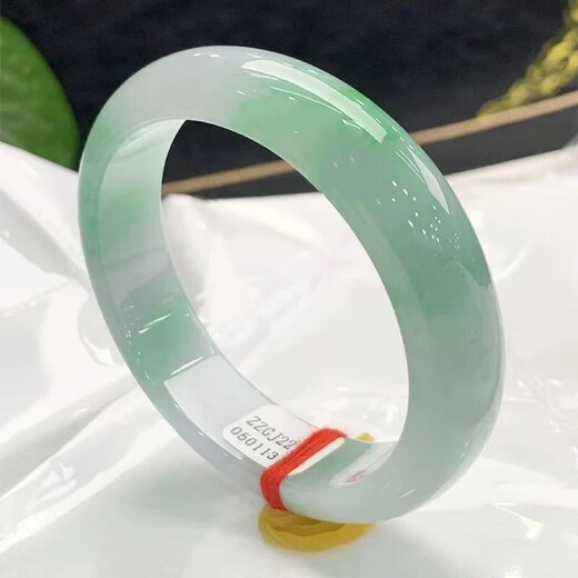 Myanmar Ice Jade Bracelet Jade Bracelet Light Green Floating Flower Bracelet Floating Green Positive Circle Ice Waxy Jade Bracelet Women's 53 Circle Mouth