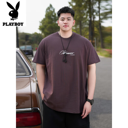 Playboy; Camiseta de manga corta de algodón puro de gran tamaño de Playboy Brandboy American a gran tamaño para hombres en la marca de moda de verano Fat Man Loose Plus Fat Plus más grande A6627-White 2xl (recomendado 140-160Jin [Jin iguala 0.5 kg])